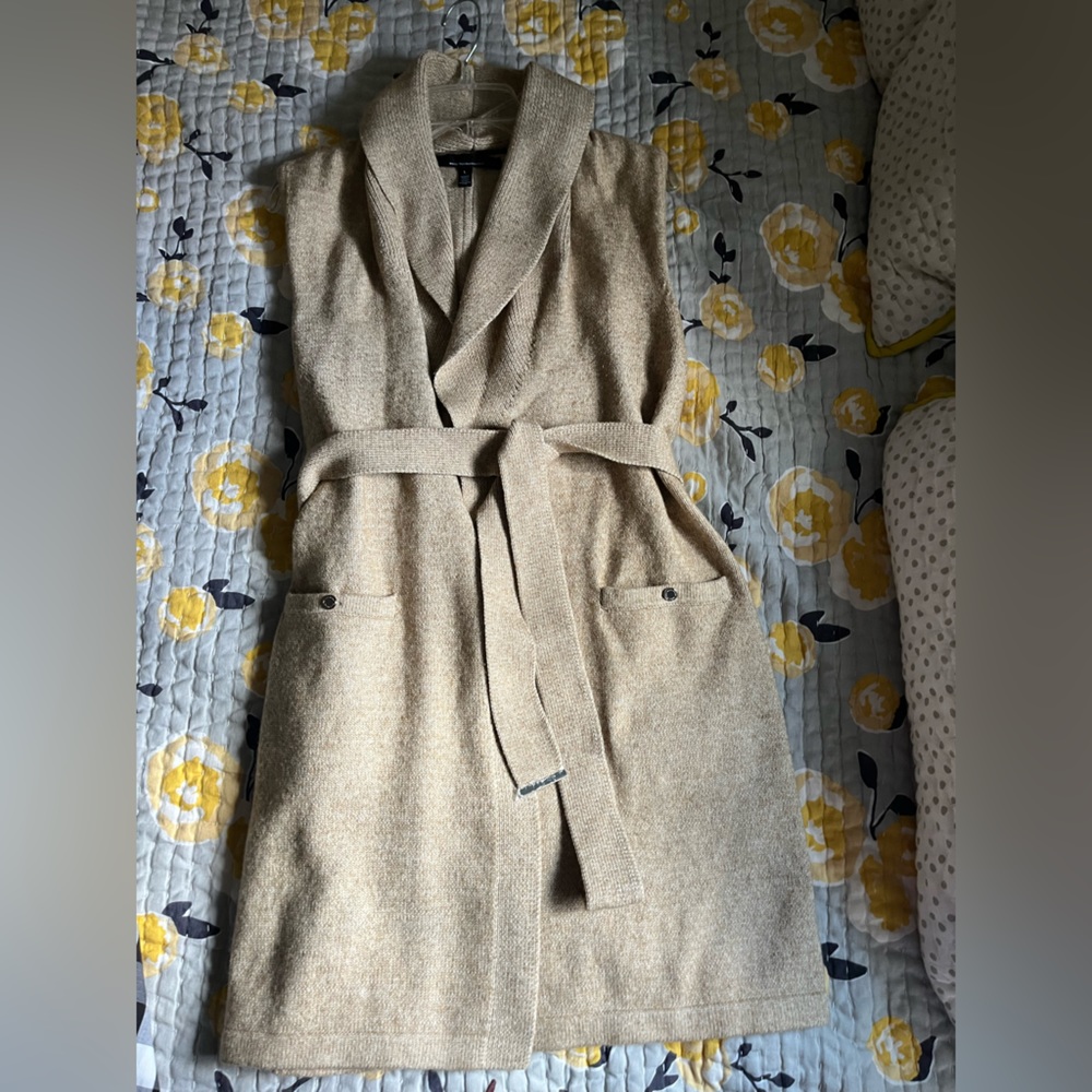 White House Black Market NWOT light brown long vest size M